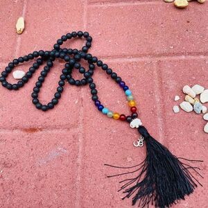 Black Lava Stone Chakra Mala Necklace